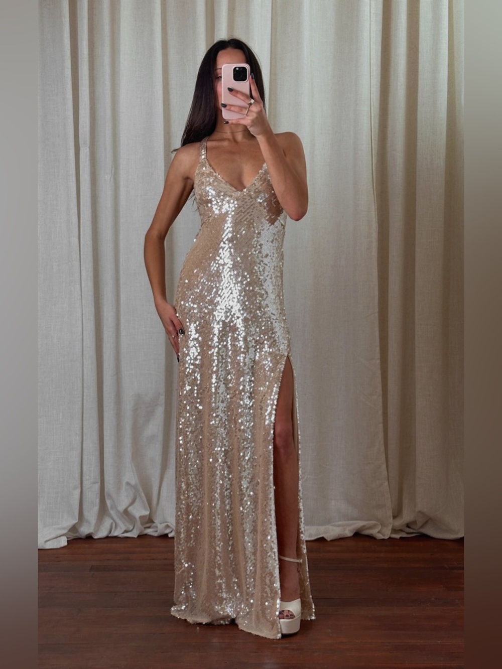 Show Me Your Mumu Anderson Sequin Maxi Dress Champagne size Medium M NWOT